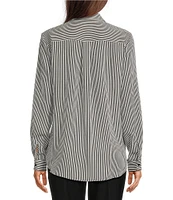 Alex Marie Piper Crepe de Chine Stripe Point Collar Long Sleeve Button Front Blouse