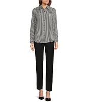 Alex Marie Piper Crepe de Chine Striped Print Point Collar Long Sleeve Button Front Blouse