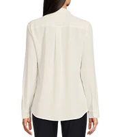 Alex Marie Piper Lightweight Soft Crepe de Chine Point Collar Long Sleeve Button Front Top