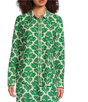 Alex Marie Piper Twill Print Point Collar Long Sleeve Button Front Coordinating Top