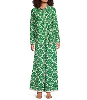 Alex Marie Piper Twill Print Point Collar Long Sleeve Button Front Coordinating Top
