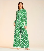 Alex Marie Piper Twill Print Point Collar Long Sleeve Button Front Coordinating Top