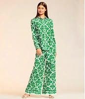 Alex Marie Piper Twill Print Point Collar Long Sleeve Button Front Coordinating Top