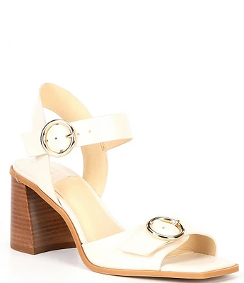 Alex Marie Quinna Leather Double Buckle Detail Block Heel Sandals