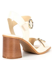 Alex Marie Quinna Leather Double Buckle Detail Block Heel Sandals