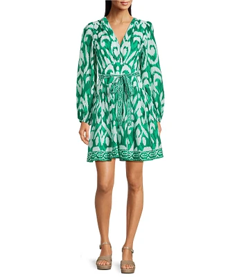 Alex Marie Renata V-Neck Long Sleeve Tie Waist Above Cotton Knee Dress