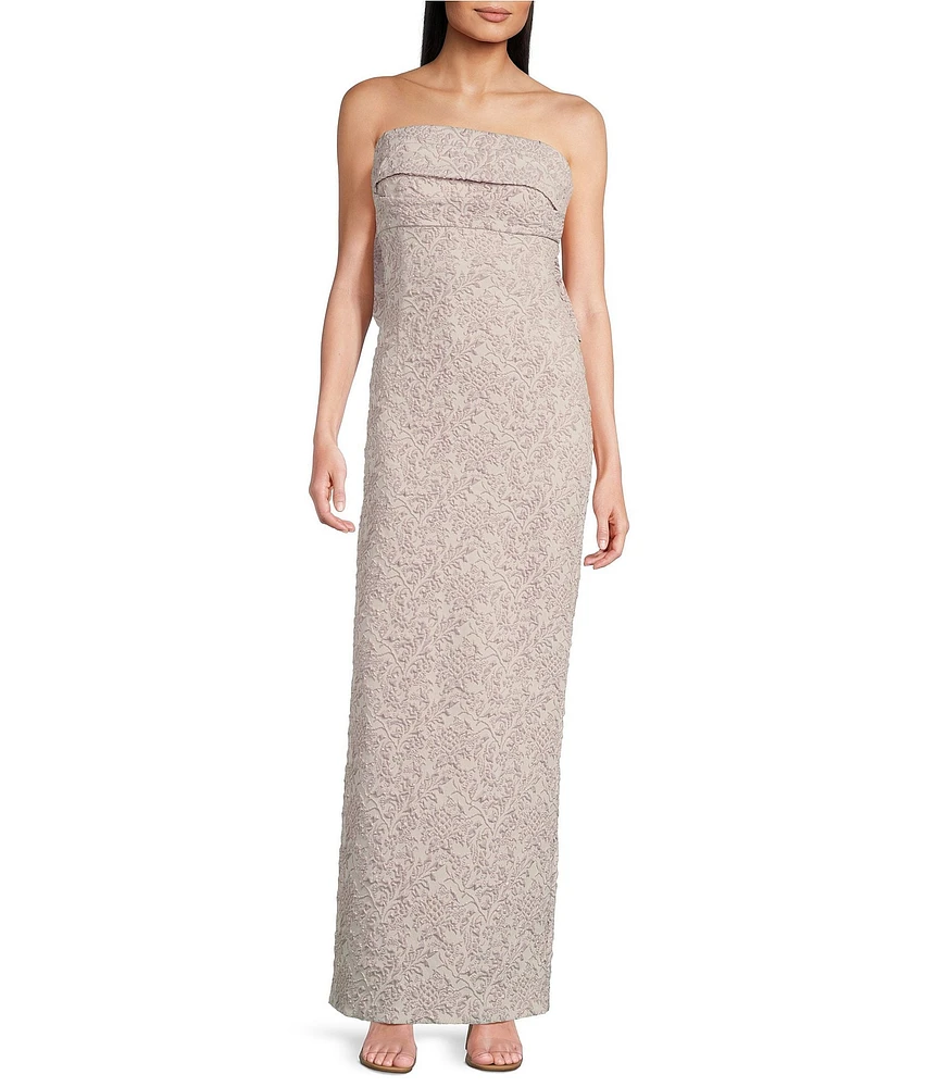 Alex Marie Rhonda Metallic Jacquard Sleeveless Bow Gown