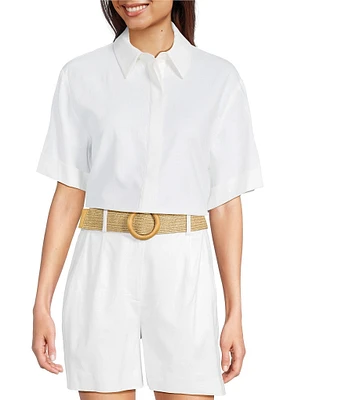 Alex Marie Sarah Linen Blend Short Sleeve Button Down Blouse