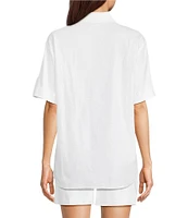 Alex Marie Sarah Linen Blend Short Sleeve Button Down Blouse