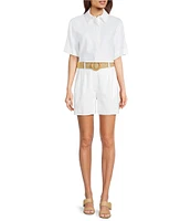 Alex Marie Sarah Linen Blend Short Sleeve Button Down Blouse