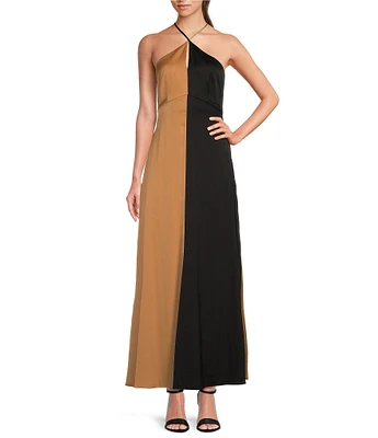 Alex Marie Savannah Satin Halter Neck A-Line Maxi Dress