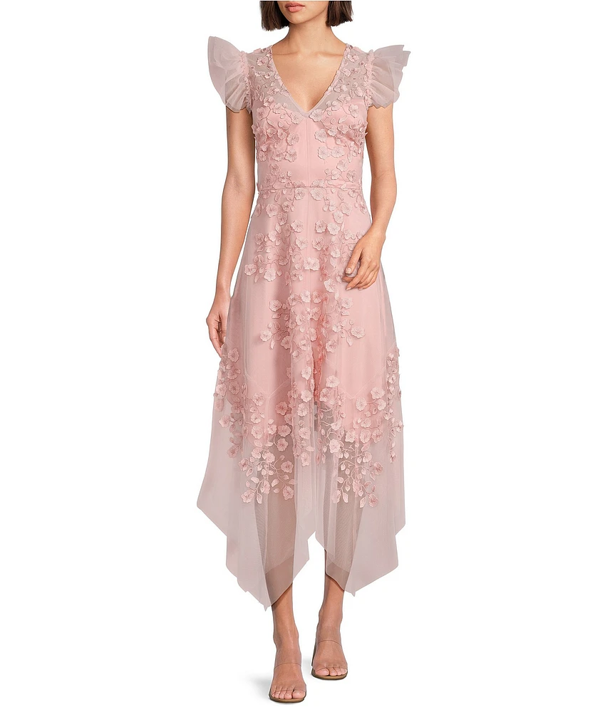 Alex Marie Sienna Embroidered Mesh Floral Applique Sleeveless Dress