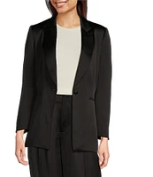 Alex Marie Sierra Stretch Satin Feather Trim Blazer