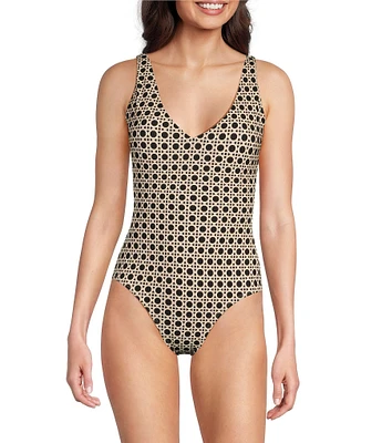 Alex Marie Signature Sculpt Geo Lattice V-Neck One Piece Swimsuit