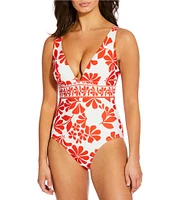 Alex Marie Signature Sculpt Groovy Tropics Banded V-Neck One Piece Swimsuit