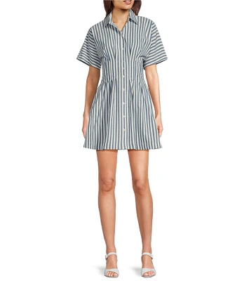 Alex Marie Sophia Stripe Button Down Collared Short Sleeve Dress