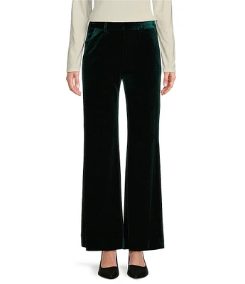 Alex Marie Stretch Velvet High Rise Flat Front Flare Long Length Coordinating Pant