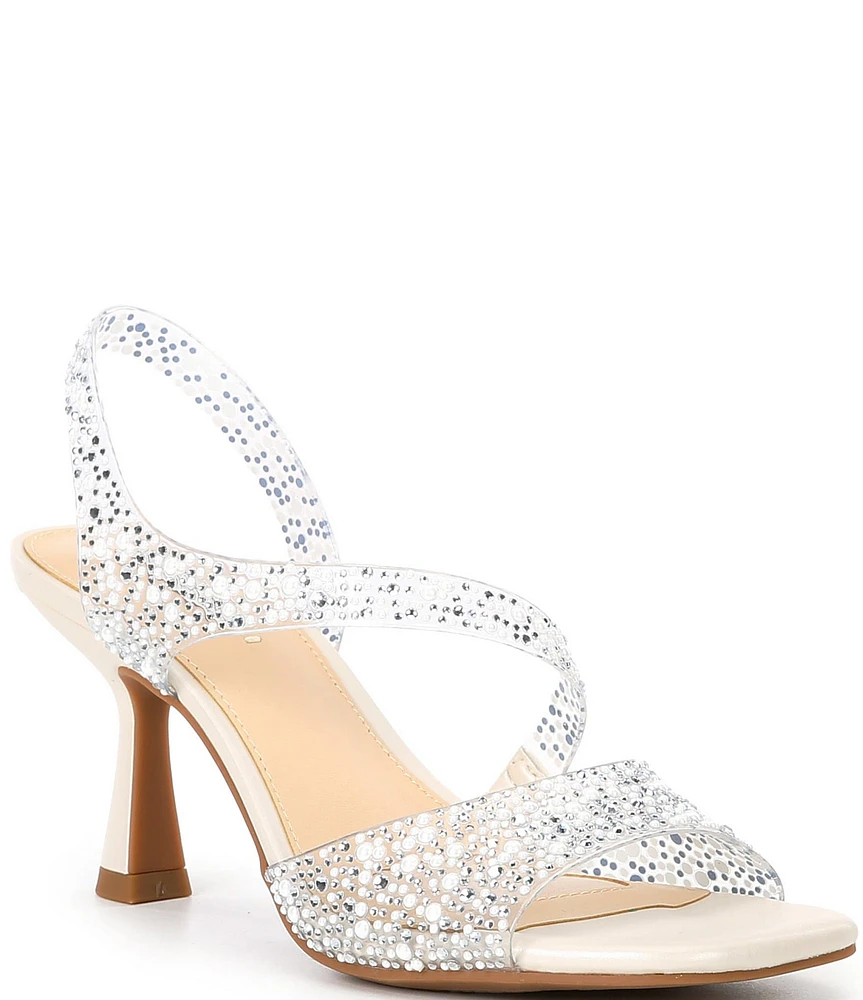 Alex Marie SuttonTwo Clear Rhinestone & Pearl Dress Sandals