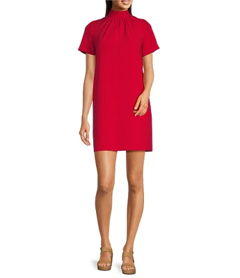 Alex Marie Sylvia Crepe Short Sleeve Mock Neck Dress