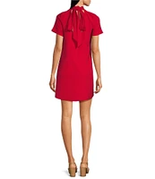 Alex Marie Sylvia Crepe Short Sleeve Mock Neck Dress