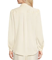 Alex Marie Sylvie Satin Point Collar Self-Tie Bow Detail Long Sleeve Button Front Blouse