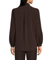 Alex Marie Sylvie Woven Heavy Georgette Bow Tie Point Collar Long Blouson Sleeve Button Front Blouse