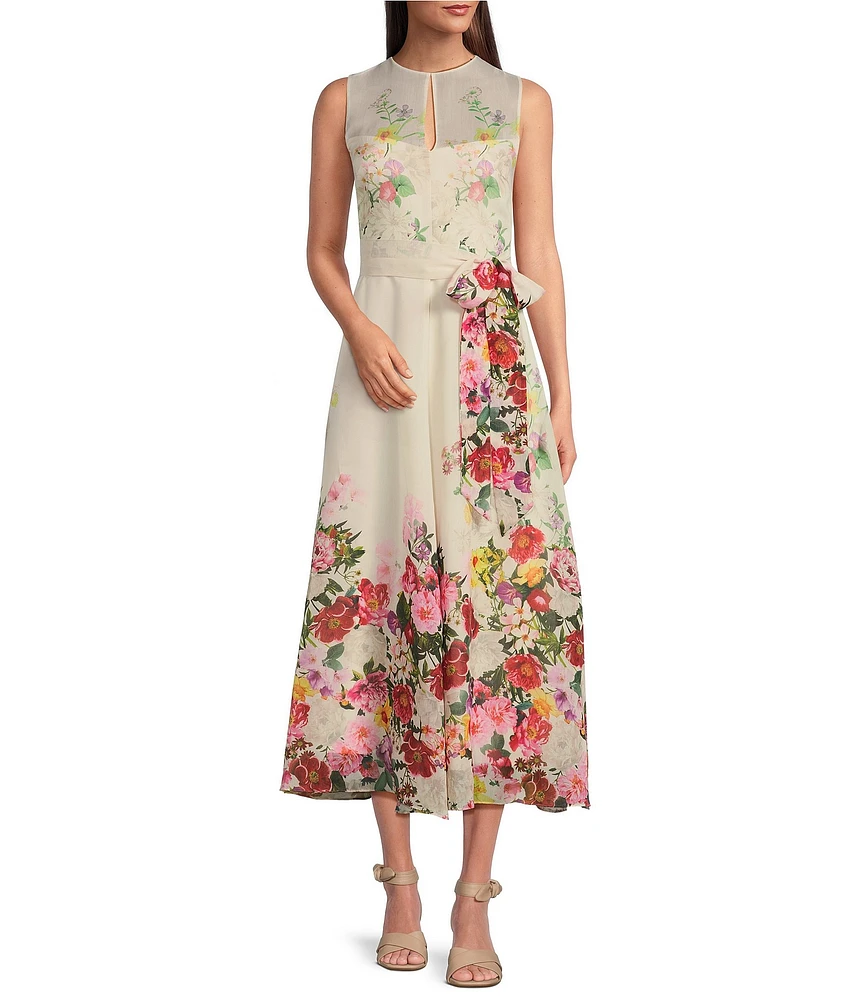 Alex Marie Talulla Floral Organza Sleeveless Tie Waist Maxi Dress