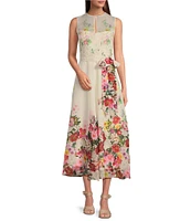 Alex Marie Talulla Floral Organza Sleeveless Tie Waist Maxi Dress