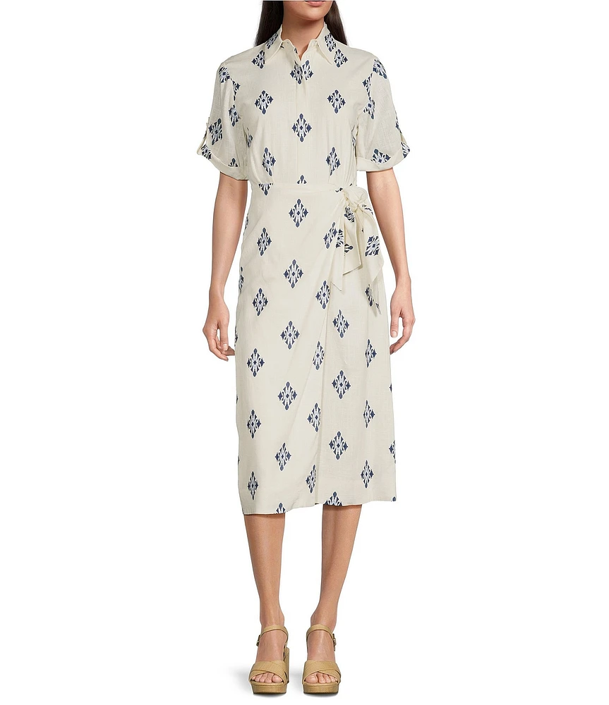 Alex Marie Tiffany Linen Short Sleeve Midi Wrap Dress