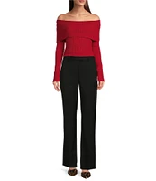 Alex Marie Whitney Ribbed Knit Folded Off-the-Shoulder Long Sleeve Sweater