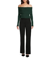 Alex Marie Whitney Ribbed Knit Folded Off-the-Shoulder Long Sleeve Sweater