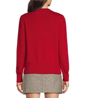 Alex Marie Wool Blend Knit Merry Script Crew Neck Long Sleeve Pullover Sweater