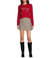 Alex Marie Wool Blend Knit Merry Script Crew Neck Long Sleeve Pullover Sweater