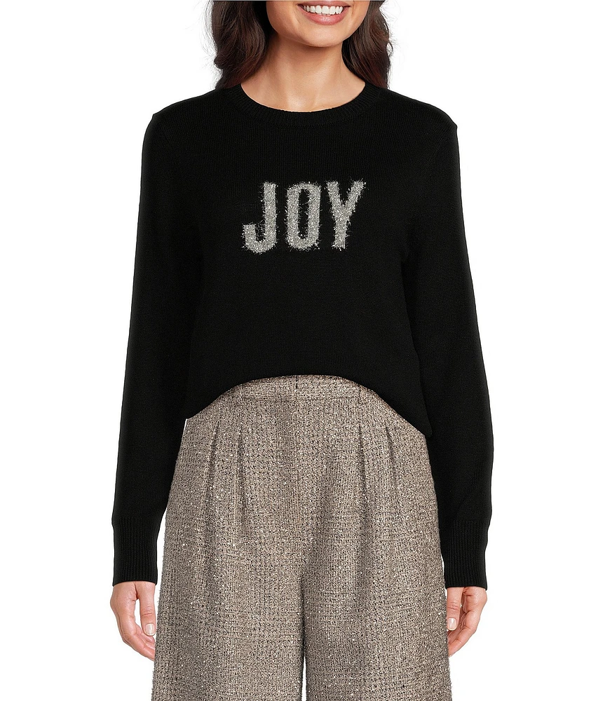 Alex Marie Wool Blend Knit Tinsel Joy Holiday Block Crew Neck Long Sleeve Pullover Sweater