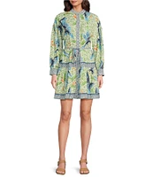 Alex Marie Wren Bird Print Long Sleeve Button Front Dress