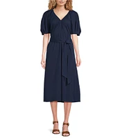 Alex Marie x Brrr° Everly V-Neck Puff Sleeve Midi Dress