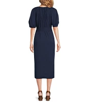 Alex Marie x Brrr° Everly V-Neck Puff Sleeve Midi Dress