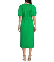 Alex Marie x Brrr° Everly V-Neck Puff Sleeve Midi Dress