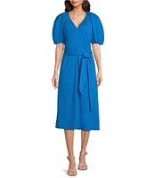 Alex Marie x Brrr° Everly V-Neck Puff Sleeve Midi Dress