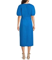 Alex Marie x Brrr° Everly V-Neck Puff Sleeve Midi Dress