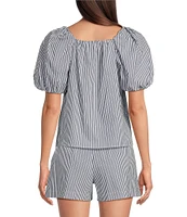 Alex Marie x Brrr° Gemma Pin Stripe Square Neck Puff Sleeve Coordinating Blouse