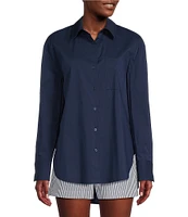 Alex Marie x Brrr° Iris Cotton Poplin Moisture Wicking Point Collar Button Front Blouse