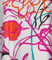Ali Miles Abstract Floral V-Neck 3/4 Cinch Sleeve Tunic