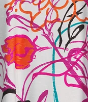 Ali Miles Abstract Floral V-Neck 3/4 Cinch Sleeve Tunic