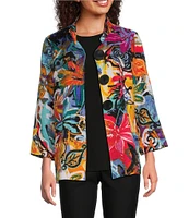 Ali Miles Abstract Floral Wire Collar 3/4 Sleeve Button Front Jacket