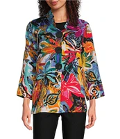 Ali Miles Abstract Floral Wire Collar 3/4 Sleeve Button Front Jacket