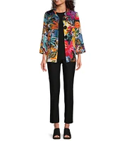 Ali Miles Abstract Floral Wire Collar 3/4 Sleeve Button Front Jacket