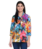 Ali Miles Abstract Floral Wire Collar 3/4 Sleeve Button Front Jacket