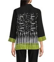 Ali Miles Abstract Print Point Collar 3/4 Sleeve Button-Front Tunic