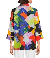 Ali Miles Abstract Point Collar 3/4 Sleeve Button Front Tunic